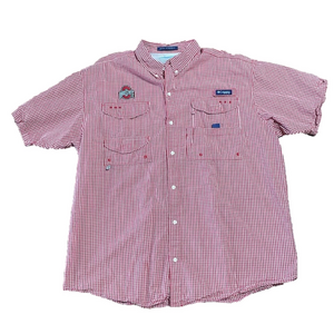 Columbia Super Bonehead Ohio State Red Plaid Fishing Shirt Button Up Size XL